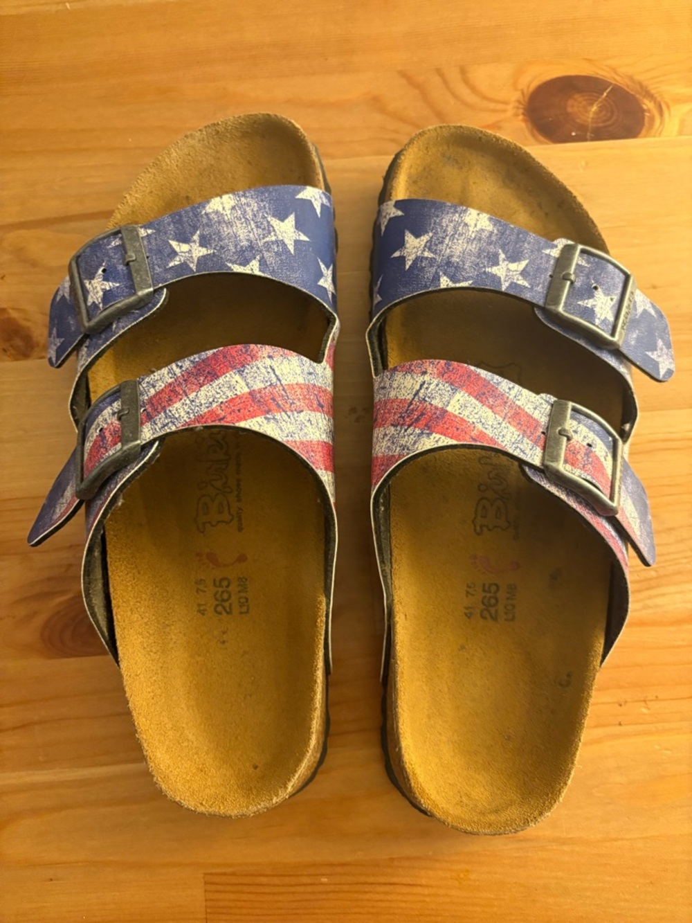 Double-Buckle Women’s Sandals in Red, White & Blue - Picture 2 of 4